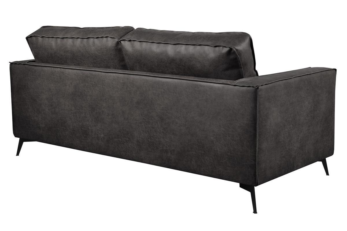 Canap vintage 3 places cuir noir et mtal noir SONNY