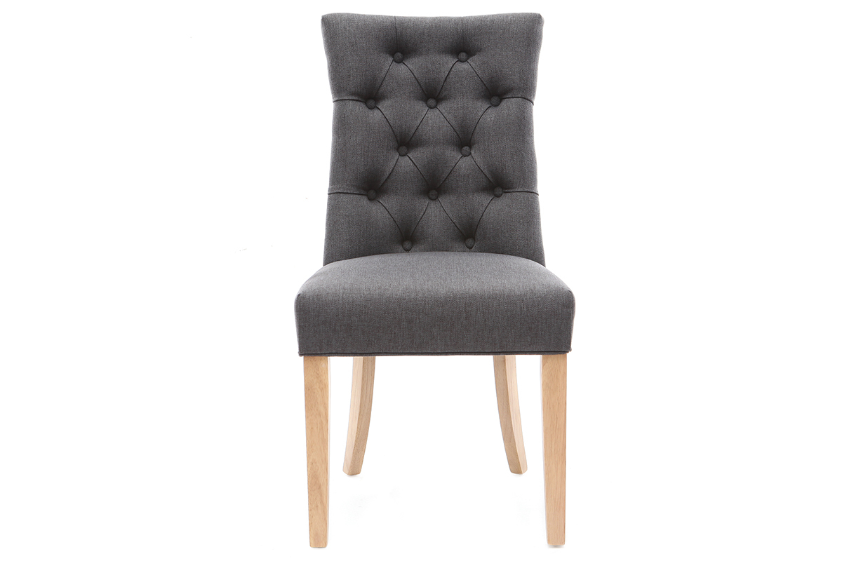 Chaise classique en tissu gris fonc et bois clair massif VOLTAIRE