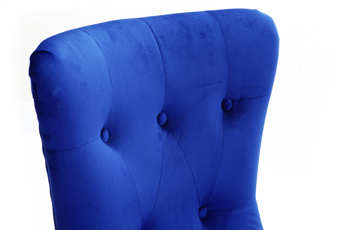Chaise classique velours bleu fonc� pieds bois clair GUSTAVE