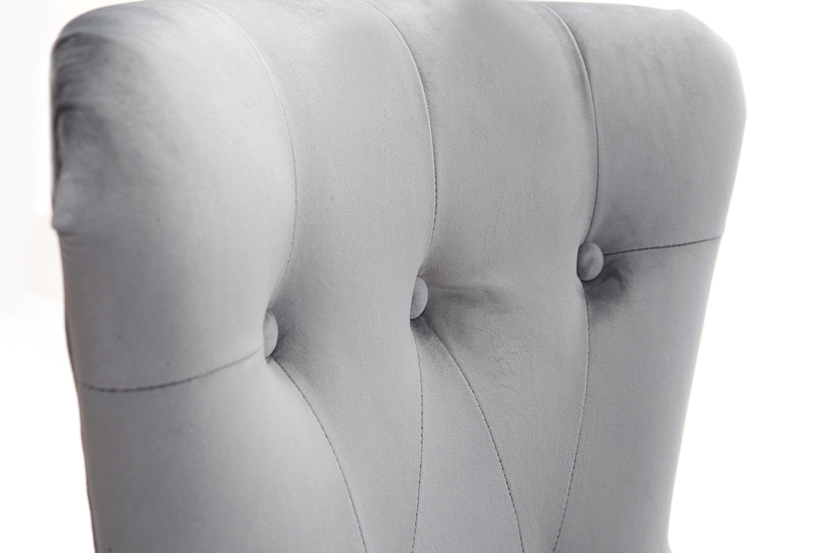 Chaise classique velours gris fonc� pieds bois clair GUSTAVE
