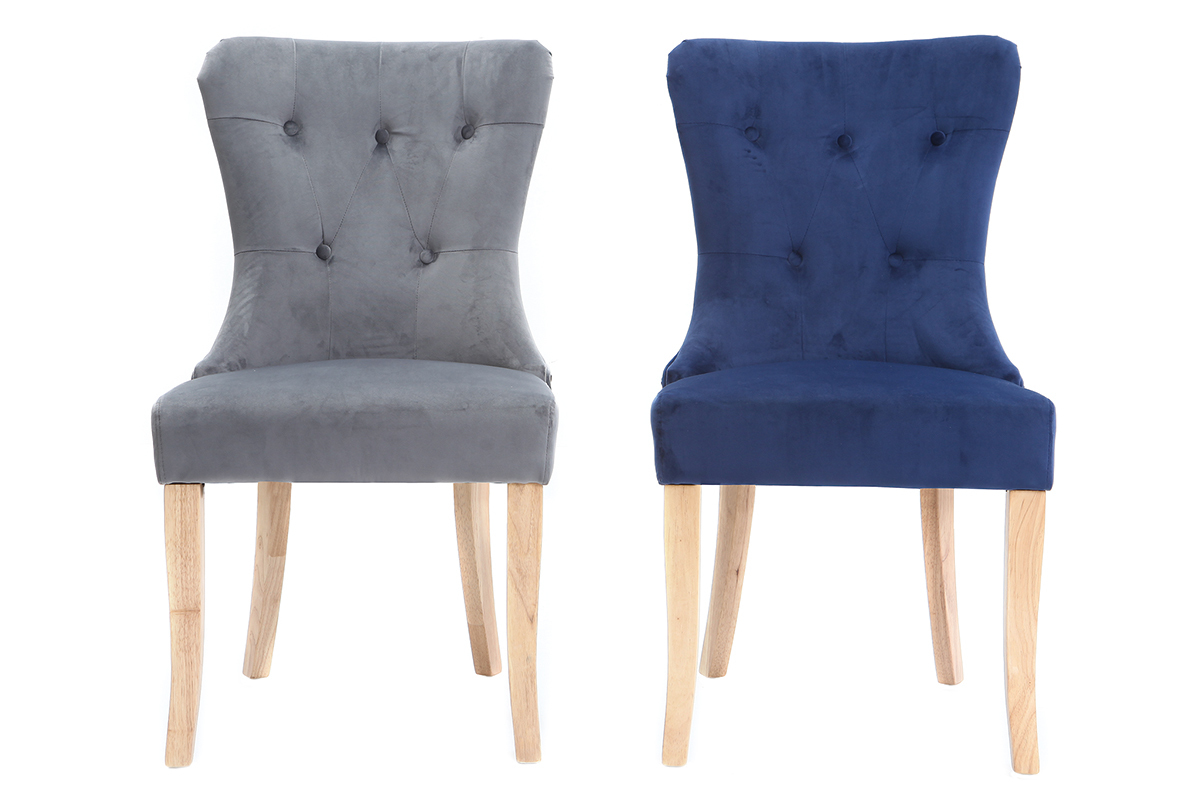 Chaise classique velours gris fonc� pieds bois clair GUSTAVE