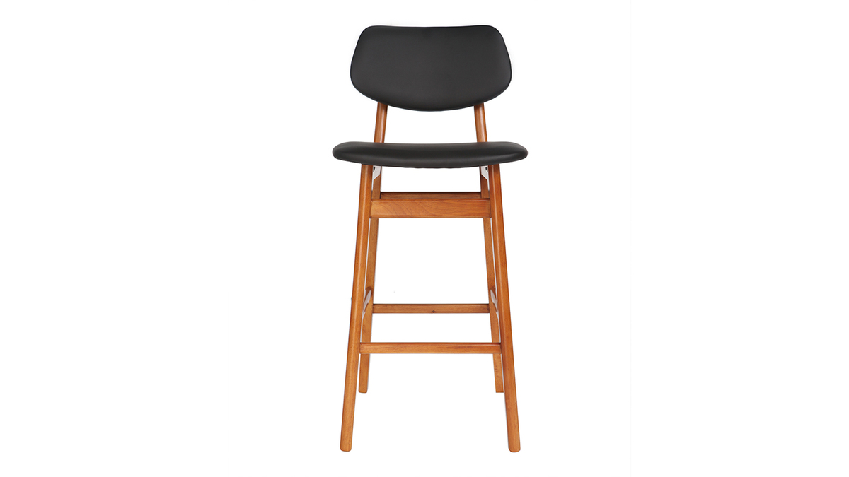 Chaise de bar design bois de noyer et noir 65 cm NORDECO