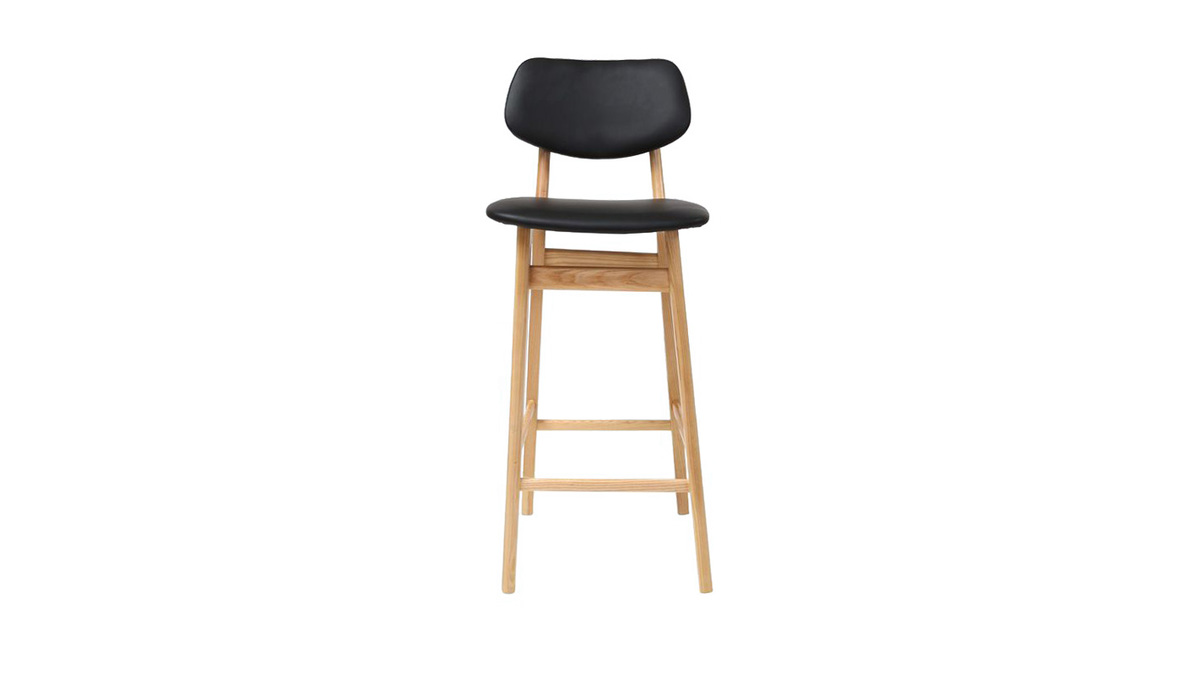 Chaise de bar design noir et bois massif 65 cm NORDECO