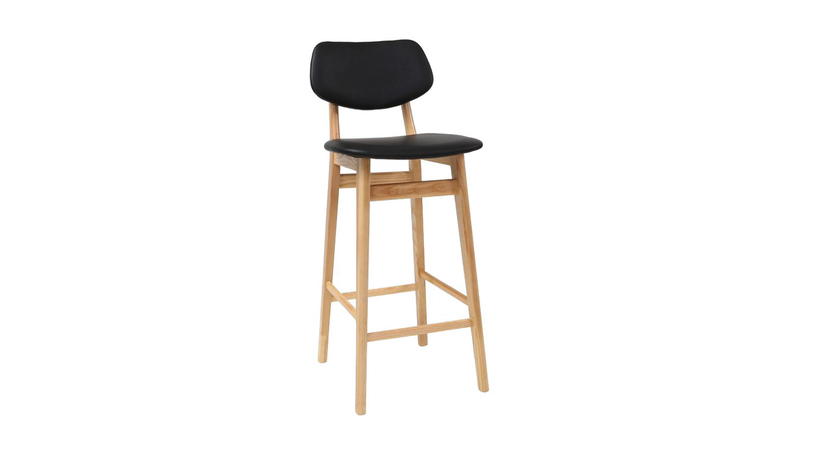 Chaise de bar design noir et bois massif 65 cm NORDECO
