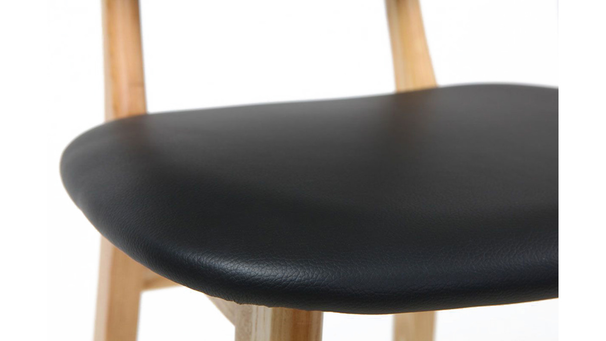 Chaise de bar design noir et bois naturel 65 cm NORDECO - Miliboo