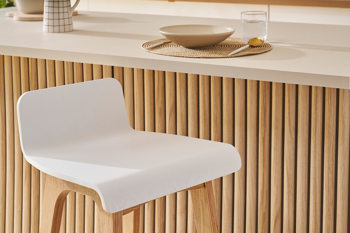 Chaise de bar scandinave 75 cm bois et blanc BALTIK