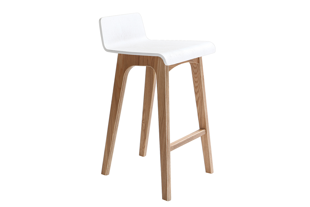 Chaise de bar scandinave bois et blanc H66 cm BALTIK
