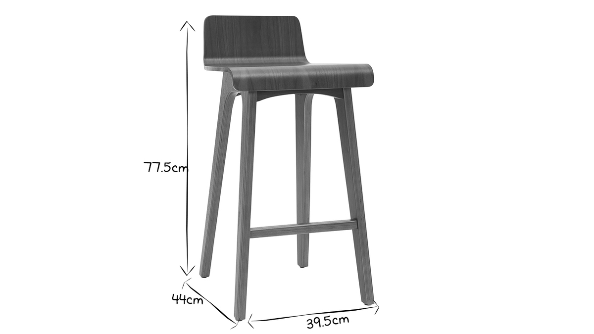 Chaise de bar scandinave bois foncé H65 cm BALTIK