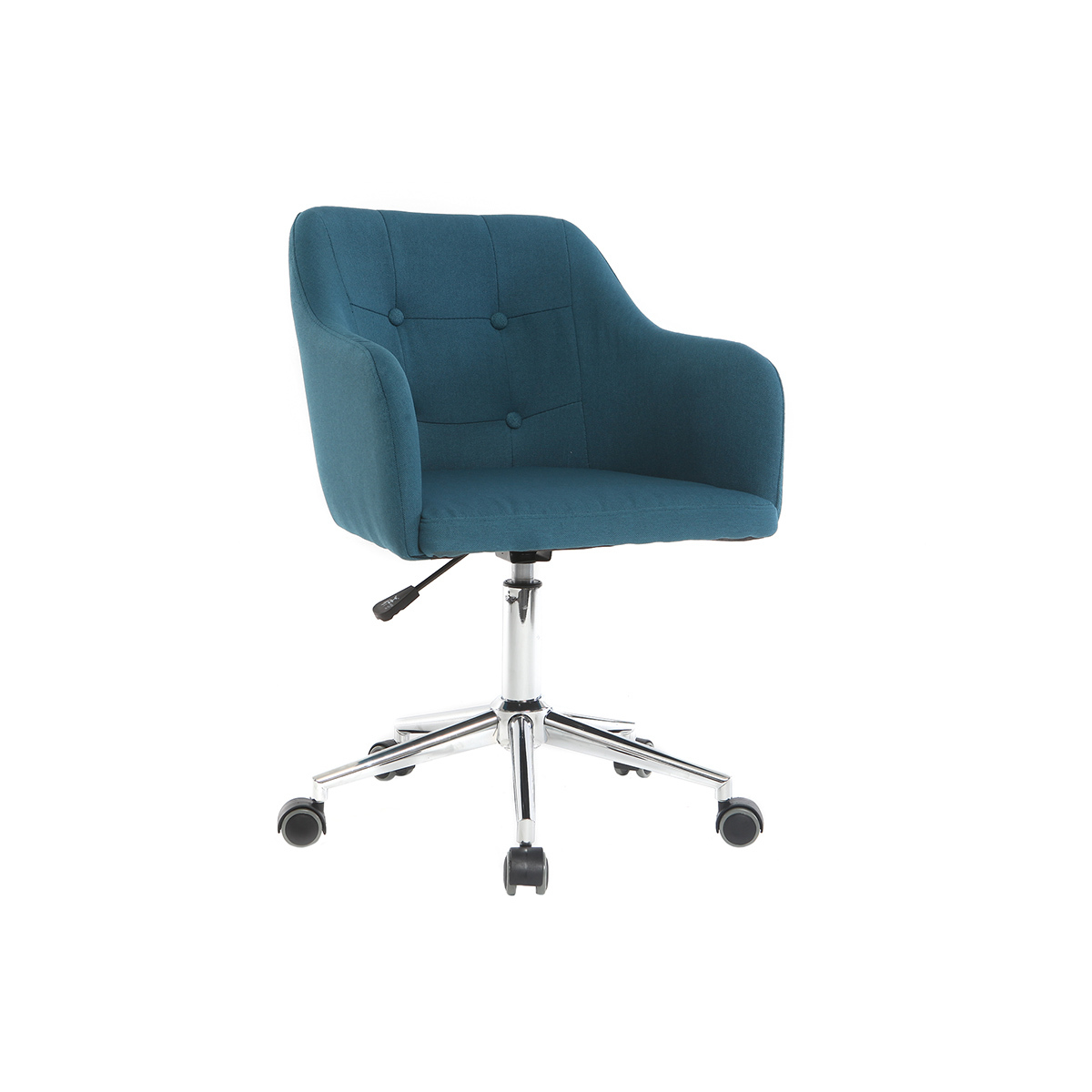 Chaise de bureau à roulettes capitonnée en tissu bleu canard et acier chromé BALTIK vue1