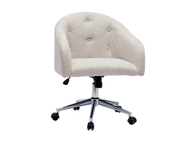 Chaise de bureau à roulettes capitonnée en tissu effet velours texturé naturel er acier chromé SHARON