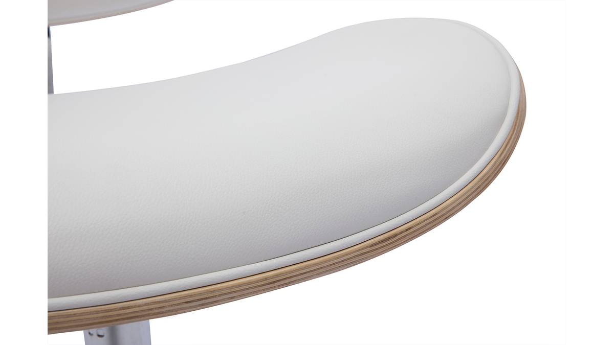 Chaise de bureau à roulettes design blanc, bois clair chêne et métal MALMO