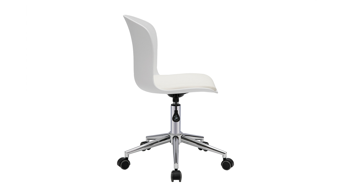 Chaise de bureau à roulettes design blanc et acier chromé ARISTA