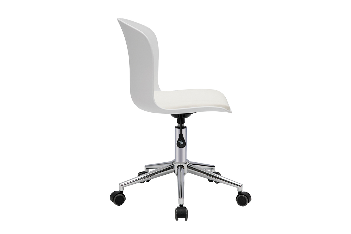 Chaise de bureau � roulettes design blanc et acier chrom� ARISTA