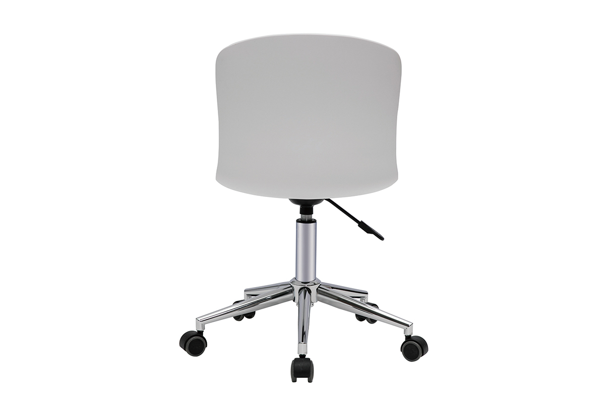 Chaise de bureau � roulettes design blanc et acier chrom� ARISTA