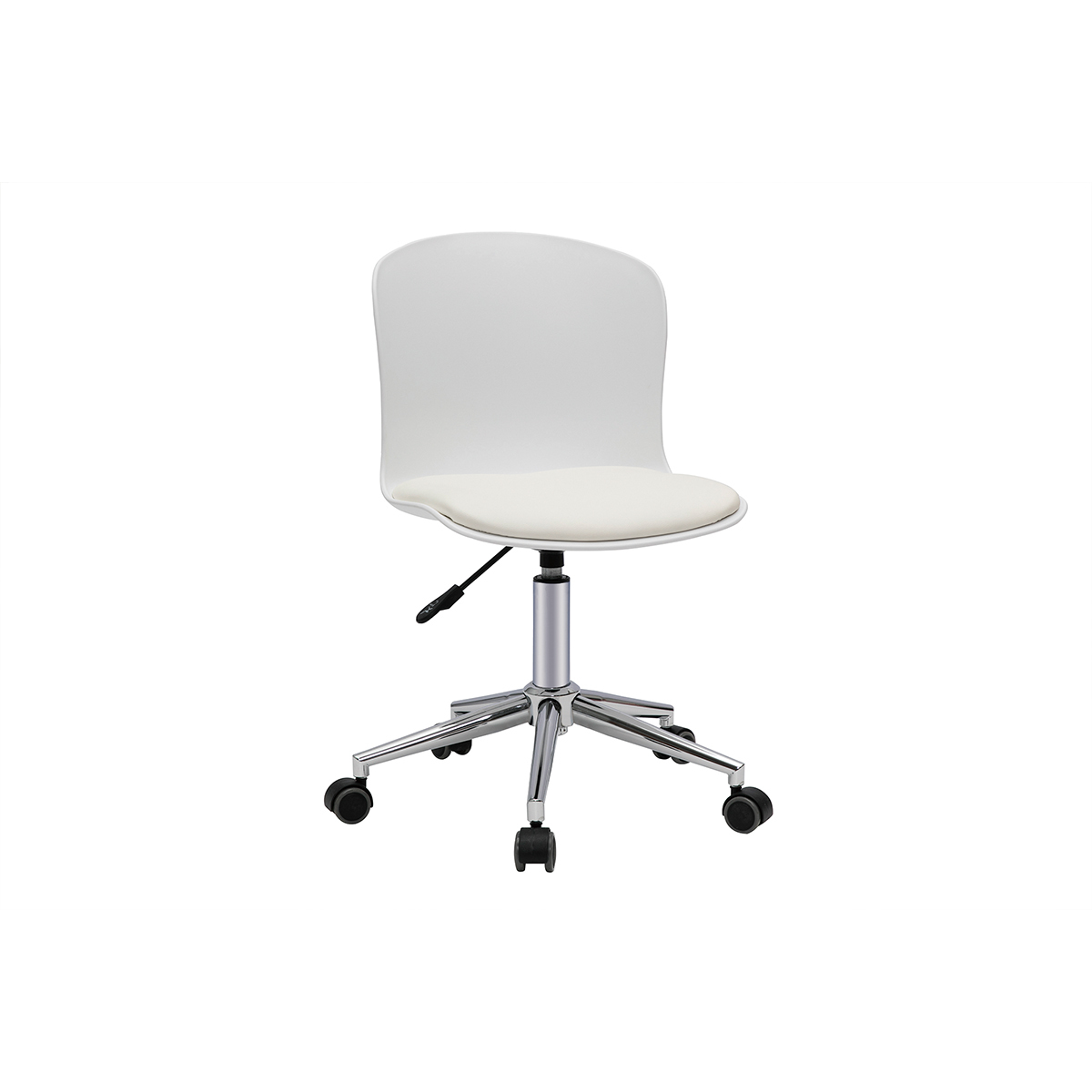 Chaise de bureau à roulettes design blanc et acier chromé ARISTA vue1