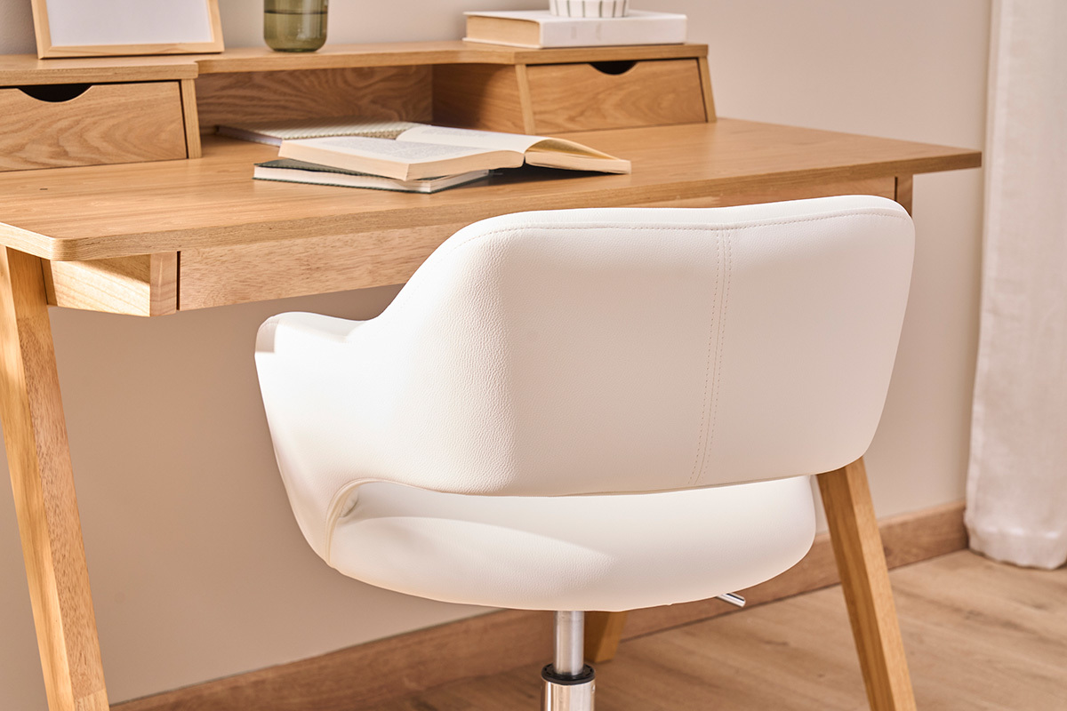 Chaise de bureau  roulettes design blanc et acier chrom JESSY