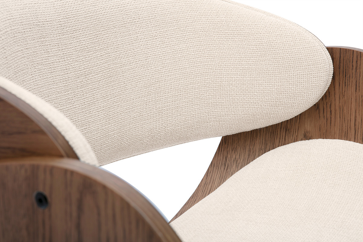 Chaise de bureau  roulettes design en bois fonc et tissu effet velours textur beige BENT