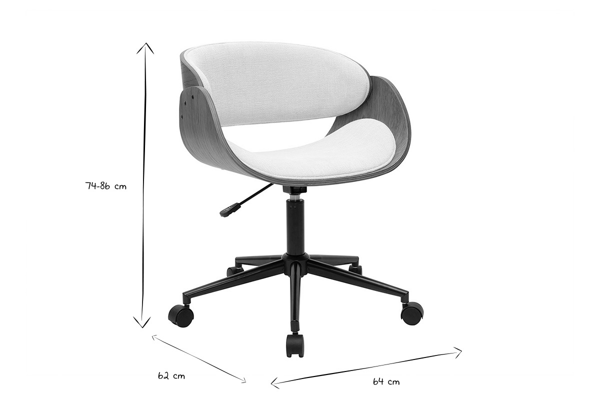 Chaise de bureau  roulettes design en bois fonc et tissu effet velours textur beige BENT