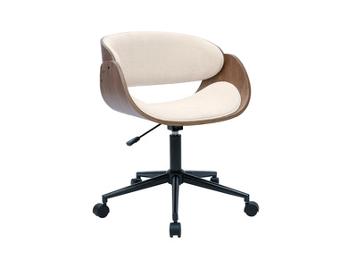 Chaise de bureau à roulettes design en bois foncé et tissu effet velours texturé beige BENT