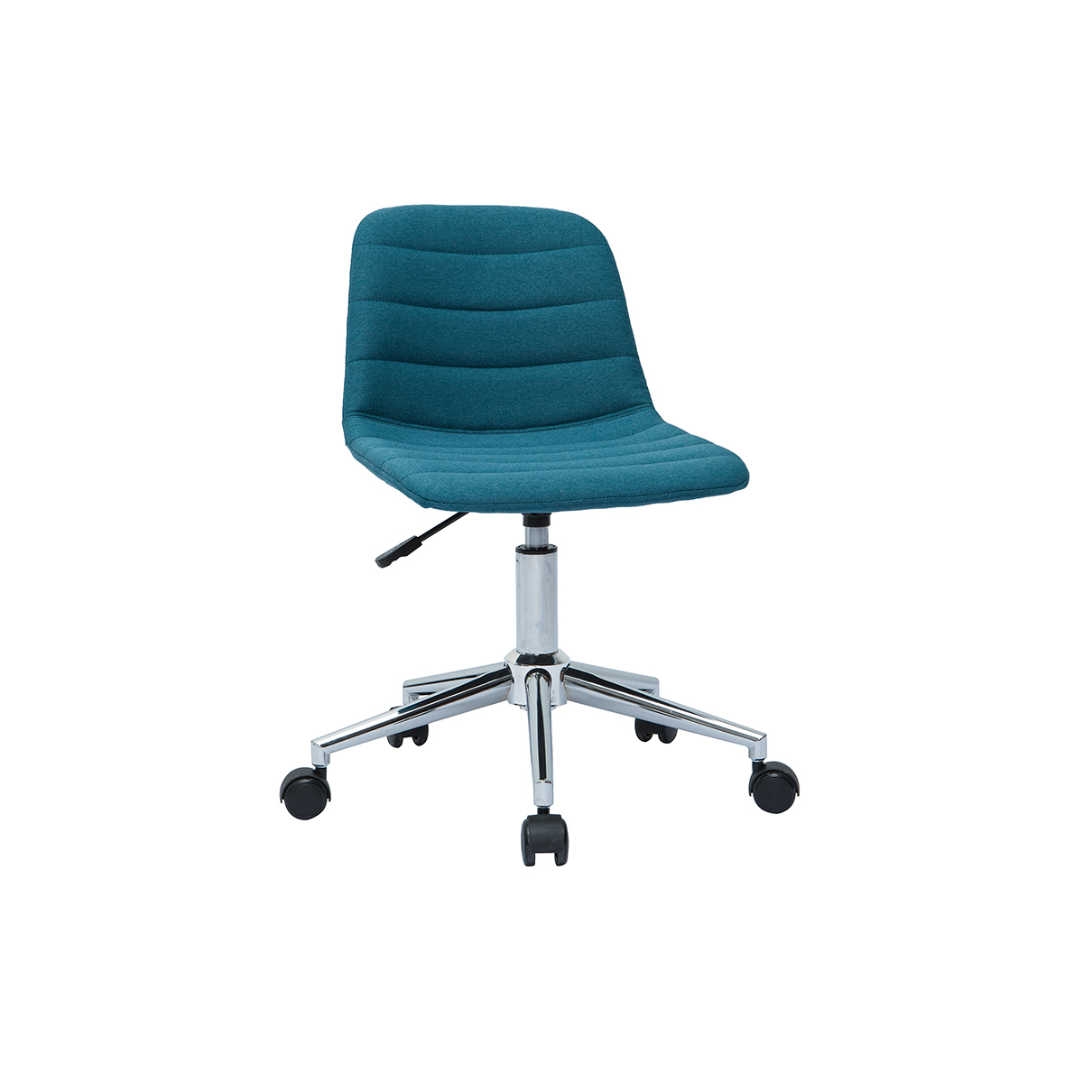 Chaise de bureau à roulettes design en tissu bleu canard et acier chromé SAURY vue1