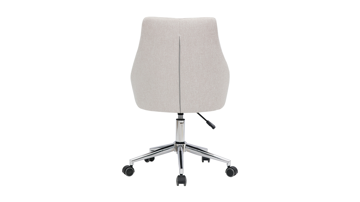 Chaise de bureau à roulettes design en tissu effet velours texturé beige et acier chromé BOOMER