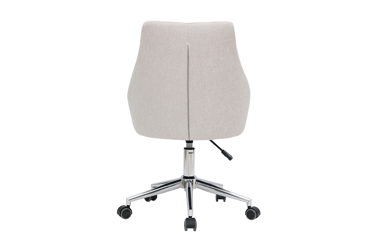 Chaise de bureau � roulettes design en tissu effet velours textur� beige et acier chrom� BOOMER