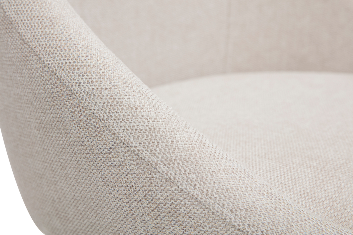 Chaise de bureau � roulettes design en tissu effet velours textur� beige et acier chrom� BOOMER
