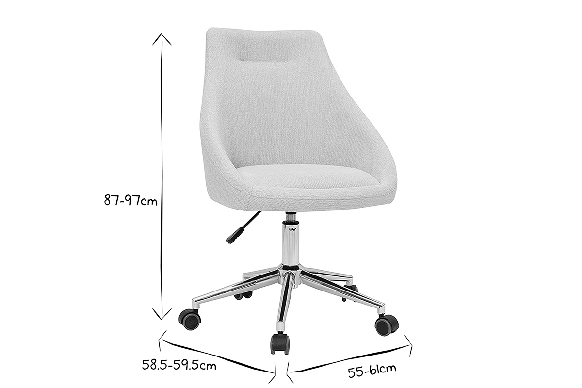 Chaise de bureau � roulettes design en tissu effet velours textur� beige et acier chrom� BOOMER