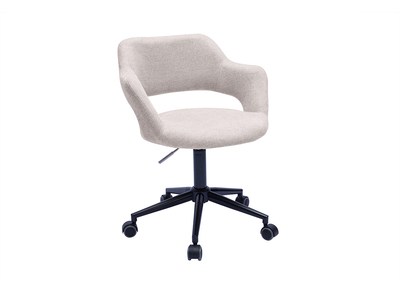 Chaise de bureau à roulettes design en tissu effet velours texturé beige et métal noir JESSY