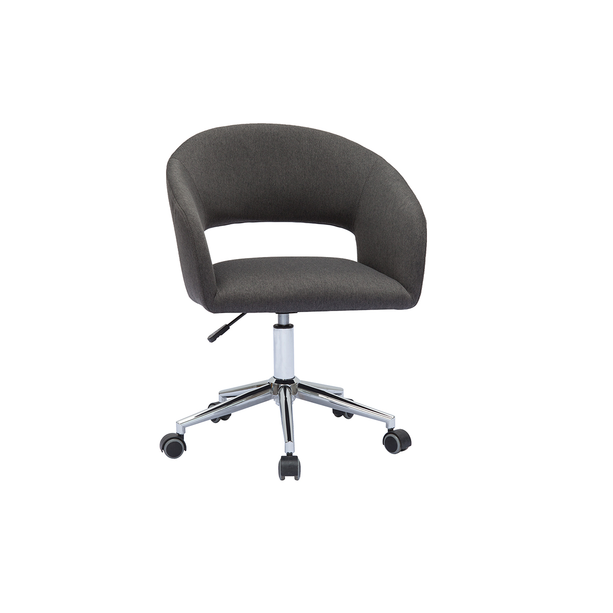 Chaise de bureau à roulettes design en tissu gris anthracite et acier chromé YLA vue1