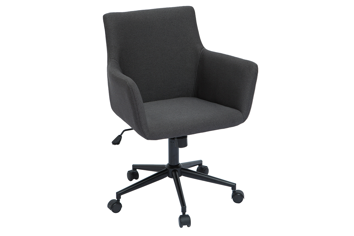 Chaise de bureau � roulettes design en tissu gris anthracite et m�tal noir CARLIE
