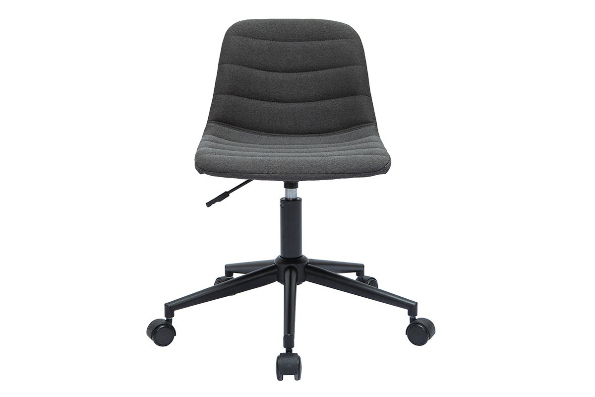 Chaise de bureau � roulettes design en tissu gris anthracite et m�tal noir SAURY