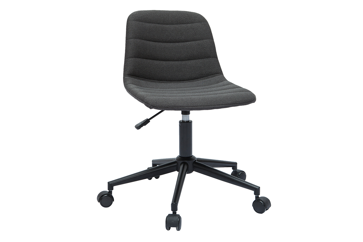 Chaise de bureau � roulettes design en tissu gris anthracite et m�tal noir SAURY