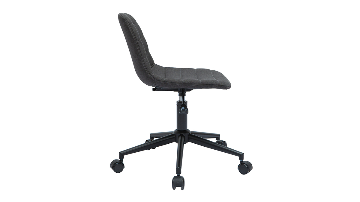Chaise de bureau à roulettes design en tissu gris anthracite et métal noir SAURY