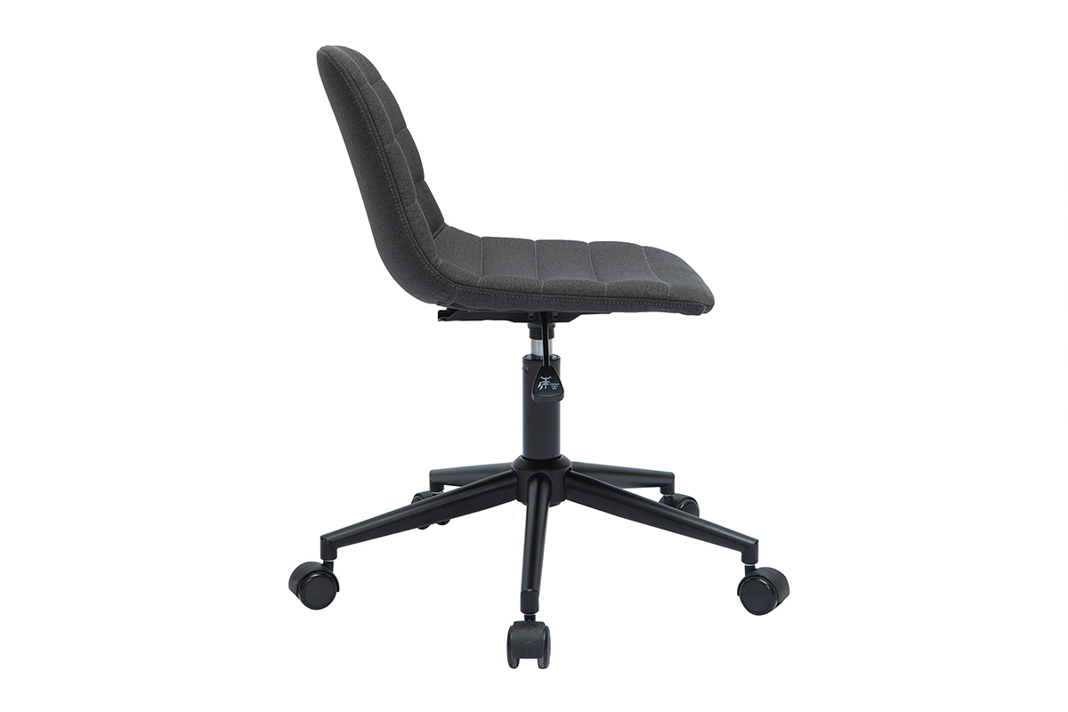 Chaise de bureau � roulettes design en tissu gris anthracite et m�tal noir SAURY