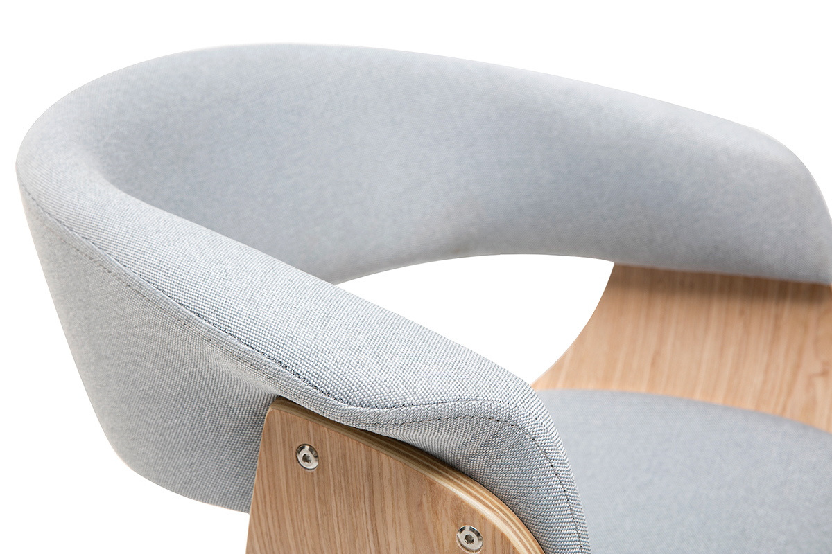 Chaise de bureau  roulettes design en tissu gris clair, bois clair et acier chrom OKTAV