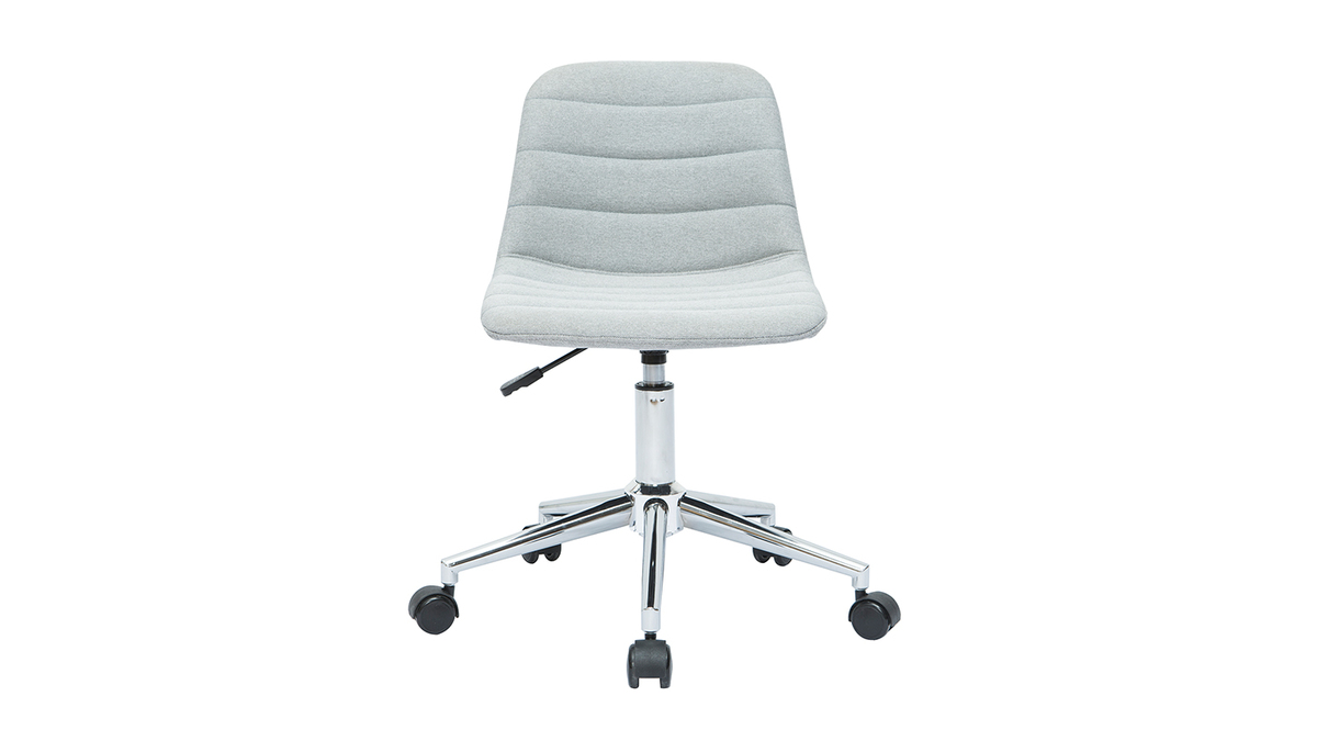 Chaise de bureau à roulettes design en tissu gris clair et acier chromé SAURY