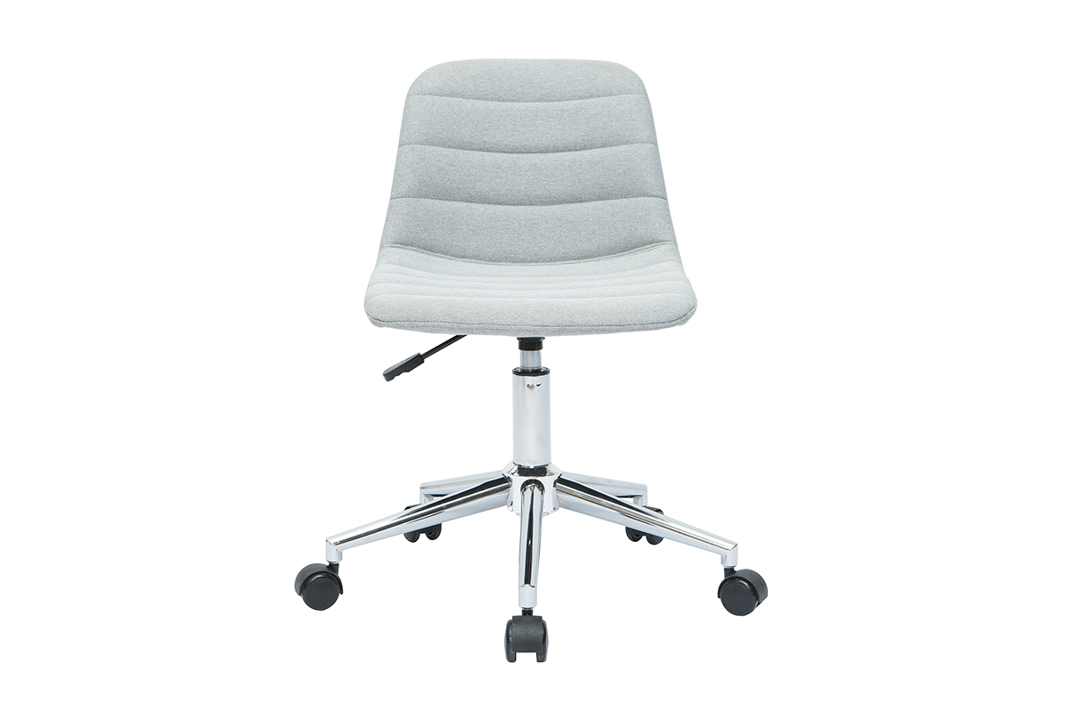 Chaise de bureau � roulettes design en tissu gris clair et acier chrom� SAURY