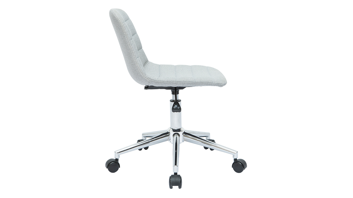 Chaise de bureau à roulettes design en tissu gris clair et acier chromé SAURY