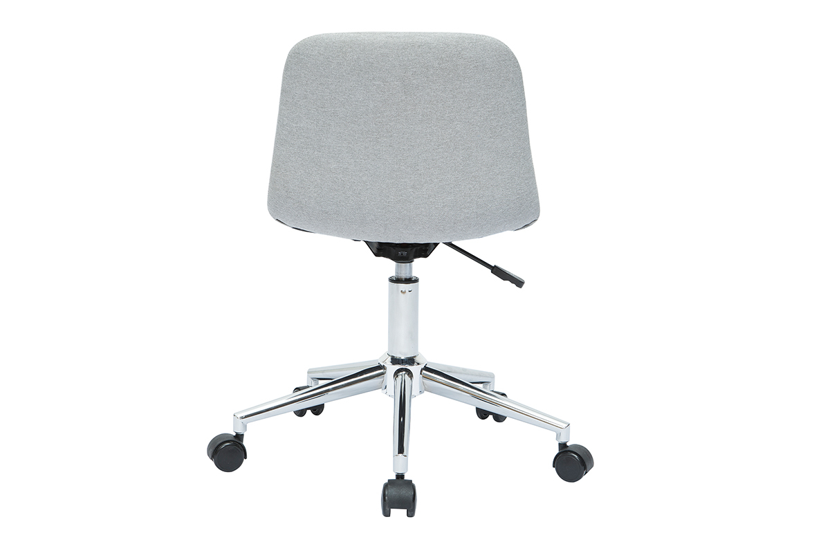 Chaise de bureau � roulettes design en tissu gris clair et acier chrom� SAURY