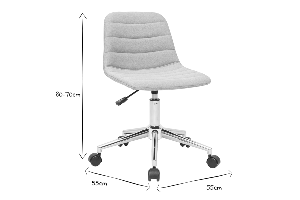 Chaise de bureau � roulettes design en tissu gris clair et acier chrom� SAURY