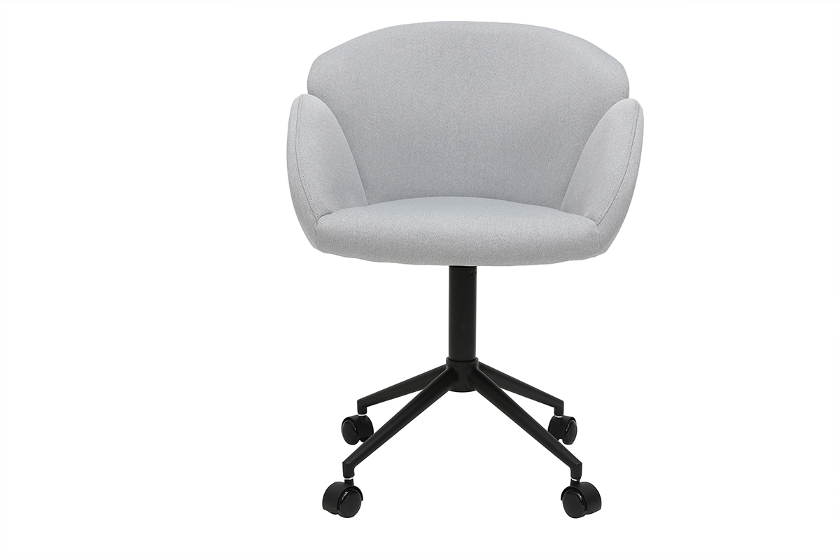 Chaise de bureau � roulettes design en tissu gris clair et m�tal noir RHAPSODY