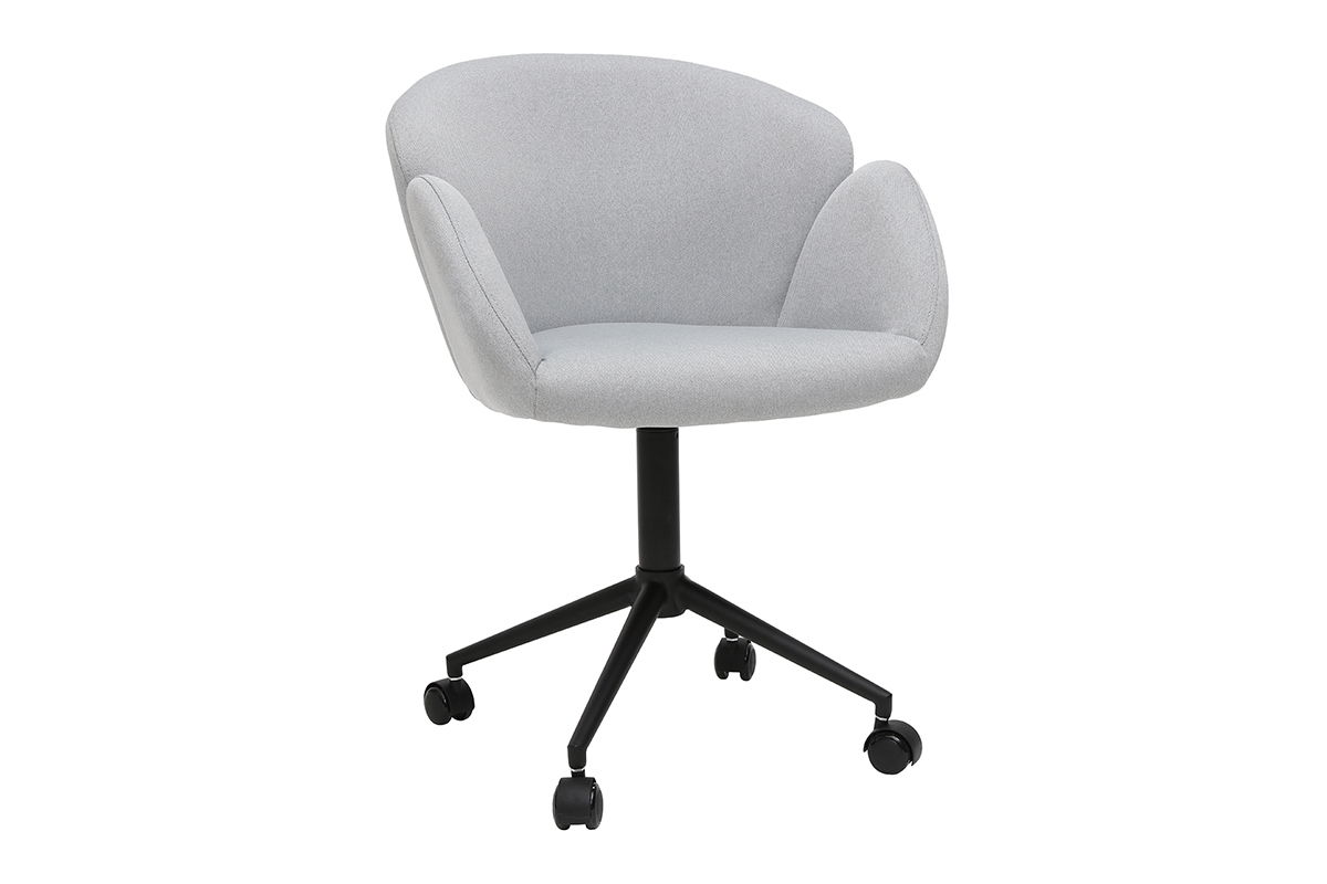 Chaise de bureau � roulettes design en tissu gris clair et m�tal noir RHAPSODY