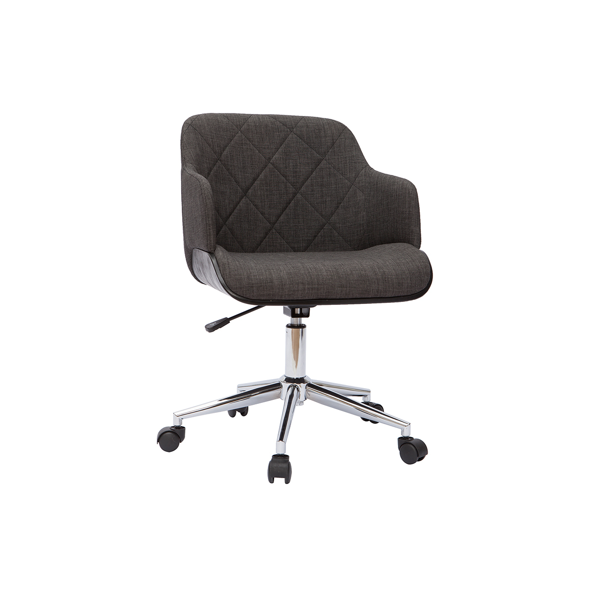 Chaise de bureau à roulettes design en tissu gris foncé, bois noir et acier chromé SANDRO vue1