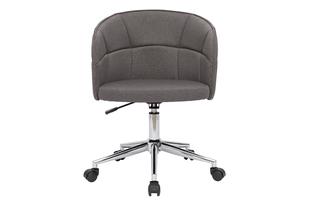 Chaise de bureau � roulettes design en tissu gris fonc� et acier chrom� JOLLY