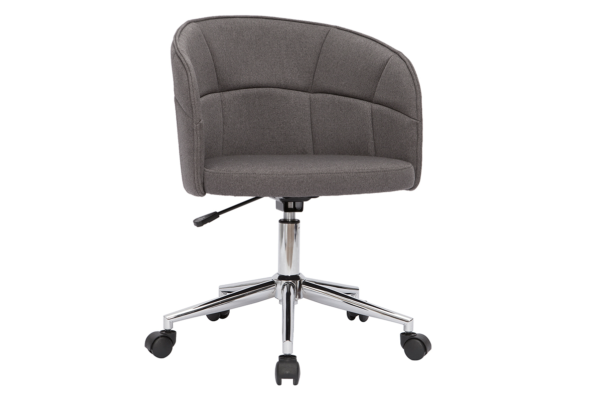 Chaise de bureau � roulettes design en tissu gris fonc� et acier chrom� JOLLY