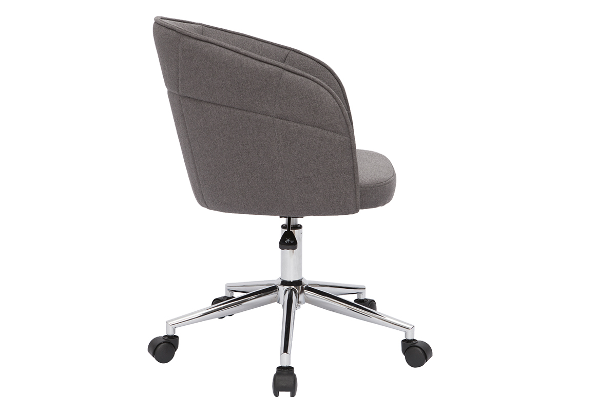 Chaise de bureau � roulettes design en tissu gris fonc� et acier chrom� JOLLY