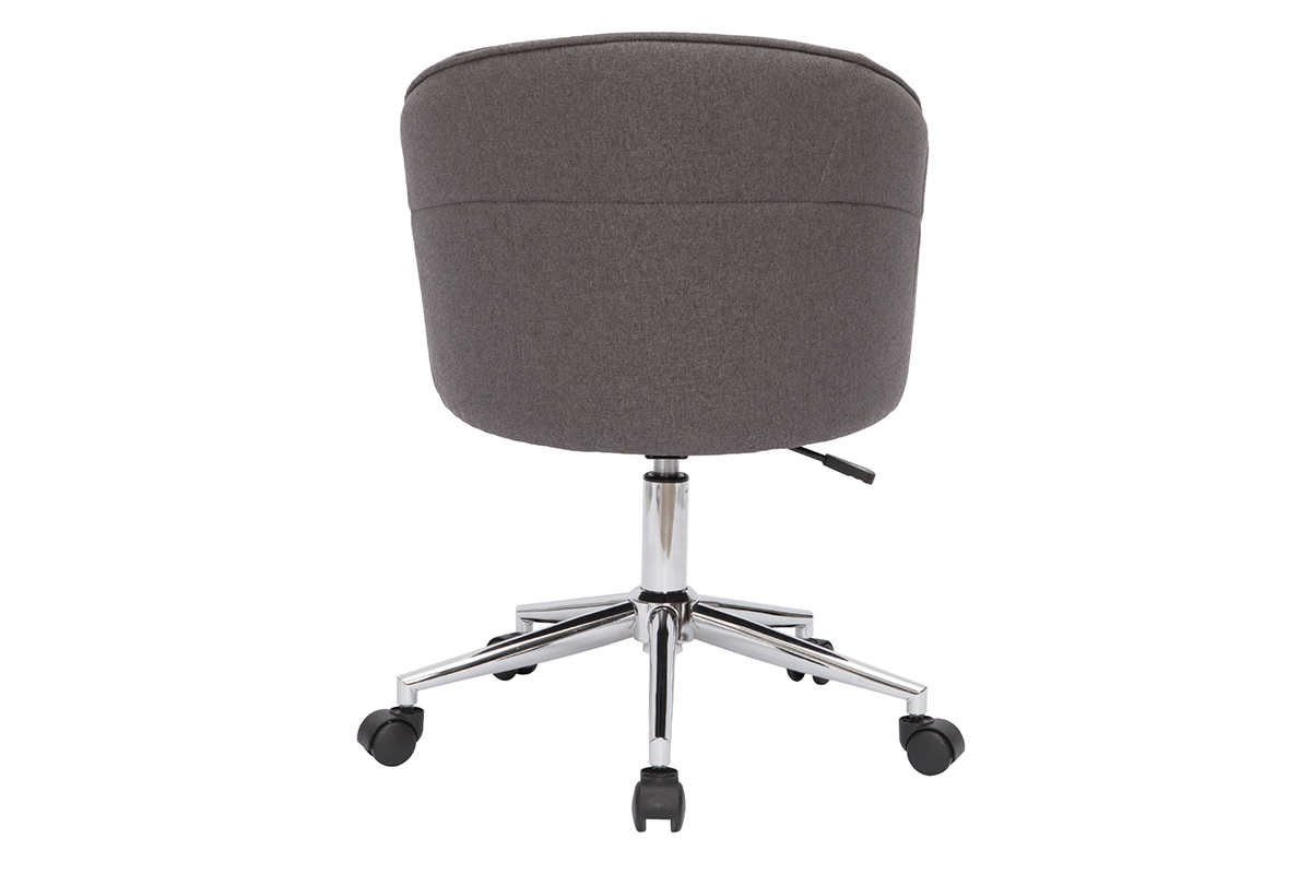 Chaise de bureau � roulettes design en tissu gris fonc� et acier chrom� JOLLY