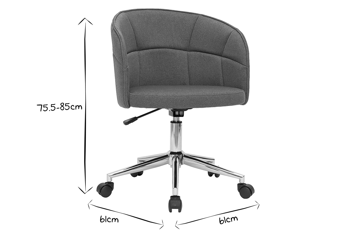 Chaise de bureau � roulettes design en tissu gris fonc� et acier chrom� JOLLY