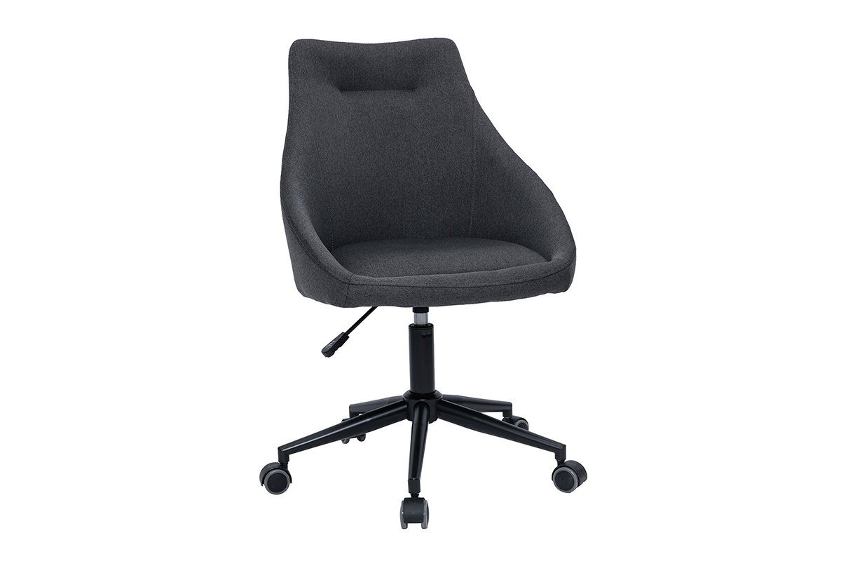 Chaise de bureau � roulettes design en tissu gris fonc� et m�tal noir BOOMER